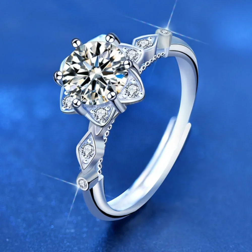 Certified 1ct. t.w. Moissanite Diamond Flower Ring NEW F